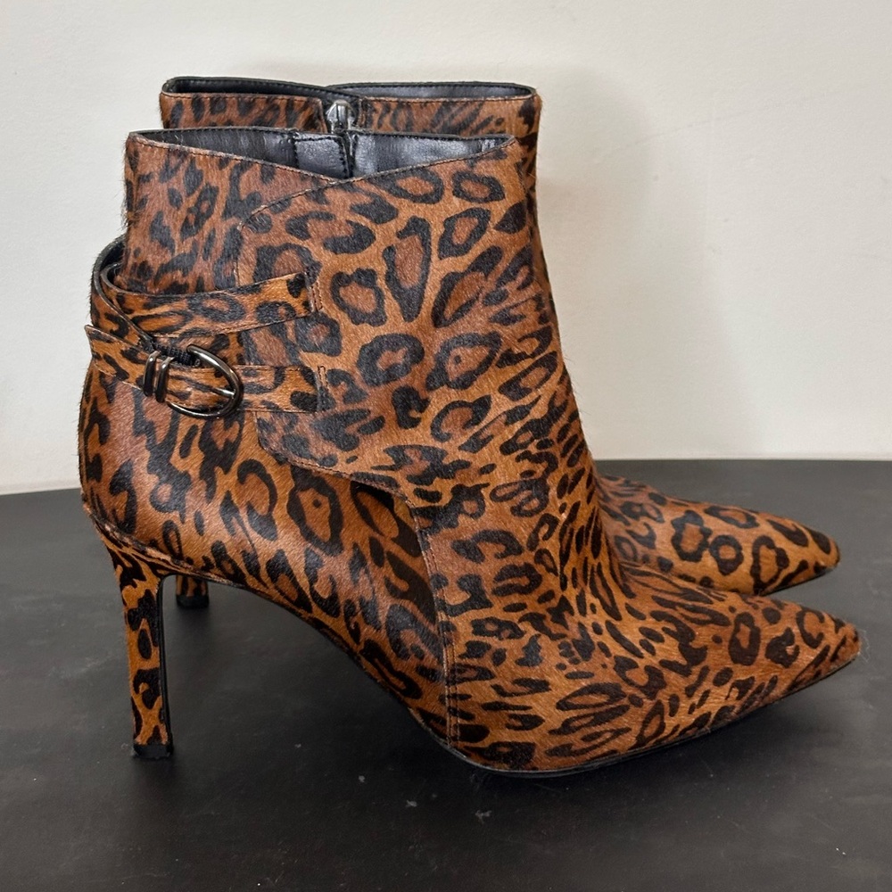 NATURALIZER Leopard Print Calf Hair Ankle Boots, Stiletto Heels, Women’s Size 11